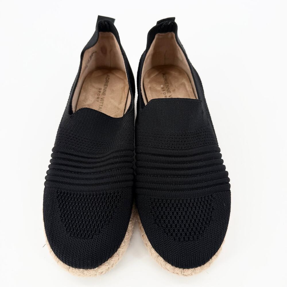 Adrienne Vittadini Sport Knit Espadrille Slip On Comfort Flats Black 6.5